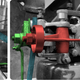 Red: Roller rocker arm. Blue: Pushrod (“cam-rod” in patent description) with ramped surface. Green: “throttle” linkage.